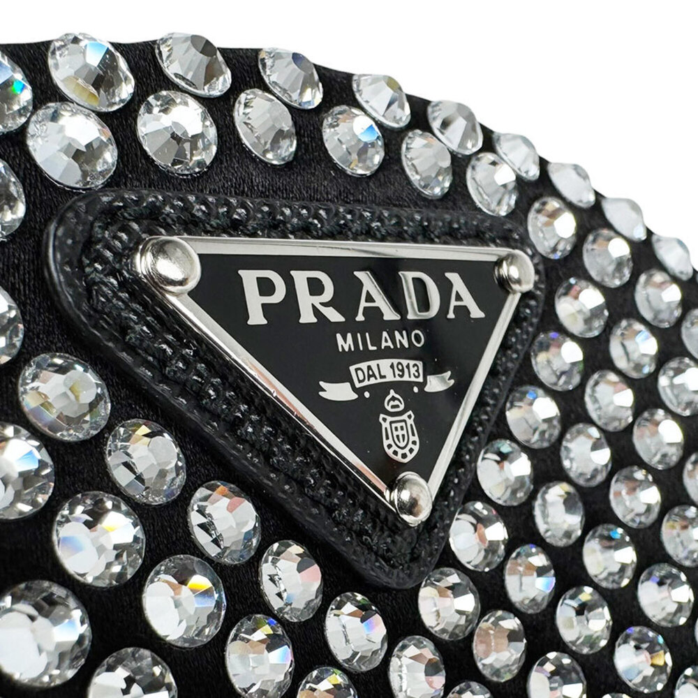 Prada PRADA Shoulder Bag, Satin, Rhinestone, Black, Women's, 1NR003 z10704 - Picture 11 of 12
